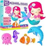 KRAFUN Mermaid Sewing Kit for Kids Art & Craft Age 7 8 9 10 11 12, Includes 5 Stuffed Animal Dolls, Instructions & Plush Felt Materials for Learn to Sew, Embroidery Skills - Mermaid Friends