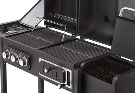 CosmoGrill Hybrid 4-Burner BBQ – Dual Fuel Gas & Charcoal Grill with Smoker, Thermometer, Warming Rack
