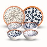 UniKart Japanese Ramen Porcelain Dinner Set with 4 Serving Bowls | 2 Plates | Microwave Safe for Lunch, Dinner, Festive Gifts (Set of 6)