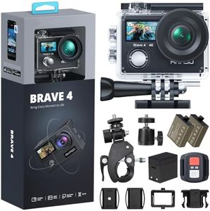 AKASO Brave 4 Action Camera 4K 30fps Ultra HD WiFi Sport Cameras with 170° FOV, Image Stabilization, 131FT Waterproof Underwater Camera with 2x1050mAh Batteries, Bicycle Accessories Kit