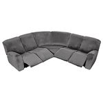 ShowyLive Recliner Slipcover, Velvet Stretch Recliner 5 Seats Corner Sectional Sofa Cover L-Shape 7-Pieces Reclining Sectional Couch Covers for Sectional Sofa Washable Furniture Protector, Grey