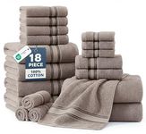 Bath Towel Sets - 100% Cotton Towels for Bathroom, Luxury Hotel Towels, Zero Twist, Quick Dry Shower Towels, Super Aborbent Bath Towels, 6 Hand Towels, 6 Wash Cloths - Platinum (18 Pack)