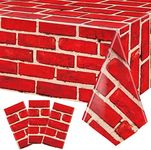 3 Pieces Red Brick Tablecloths Brick Sheet Table Cover Brick Stone Wall Backdrop for Christmas Holiday Party Fireplaces Chimneys Decorations Photography Supplies, 54 x 108 Inches