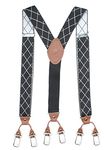 PELUCHE Artistic Checks Black Y Back 6 Clips Suspender (Strap Width- 3.5cm)