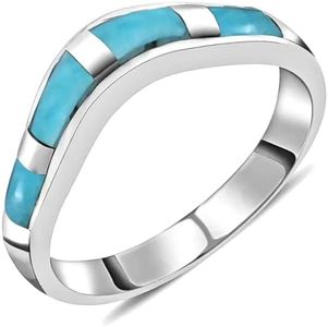 Shop LC Santa Fe Style Turquoise Ring for Women 925 Sterling Silver Band Boho Western Jewelry Gifts for Women Promise Rings Birthday Gifts, 5, Metal