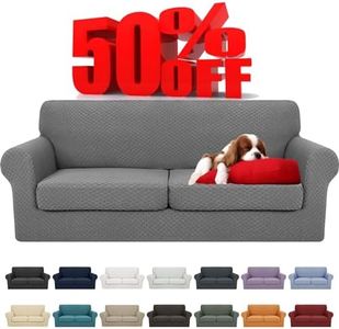 YEMYHOM Latest Checkered 3 Pieces Couch Covers for 2 Cushion Couch High Stretch Sofa Cover with 2 Extra Large Seat Cushion Covers Anti Slip Elastic Slipcovers (Light Gray), 71"-91"(2 Cushions)