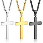 SAILIMUE 3Pcs Cross Necklace for Men Women Simple Stainless Steel Cross Pendant Necklace Christian Cross Chain Black Gold Silver Tone