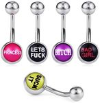 COTTVOTT Belly Button Rings with Cute and Sexy Letters Navel Piercings Body Jewelry (5pcs Mix)