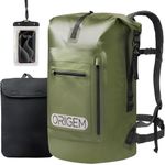 Origem Waterproof Backpack, Floating Dry Wet Bag, Foldable Bags for Kayaking, Boating, Fishing, Swimming and Camping with Laptop Case, Roll Top (Green, 35L)