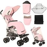 MobiQuip XL Pushchair All Weather Complete Accessories Pack, Warm Footmuff, Sun Hood with Vision Panel, Protective Rain Cover, Storage Basket, to Co-Ordinate with Pink MobiQuip XL Stroller