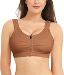 Nebility Zip Front Closure Sports Bra for Women Everyday Support Bra Compression Workout with Adjustable Straps Wirefree Dark Beige