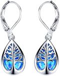 925 Sterling Silver Jewelry Exquisite Water Drop Blue White Fire Opal Life Tree Dangle Earrings For Women