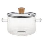 Glass Ribbed Cooking Pot with Lid - 1.5L Heat Resistant Borosilicate Glass Cookware Stovetop Pot Set - Simmer Pot with Cover Safe for Soup, Milk, Baby Food