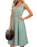 II ININ Women's Summer Midi Sundress V Neck Sleeveless Button Floral Beach Vacation Tank Dress Pockets(Floral-Green,L)