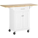 HOMCOM Extendable Kitchen Island Cart on Wheels with Counter Drawer Cabinet, Towel Racks Versatile Use for Dining Kitchens Rooms