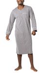 PajamaGram Mens Nightshirt for Sleeping - 100% Cotton Long Sleeve Night Gown for Men - Men's Night Shirts for Sleeping, Charcoal Stripes, S