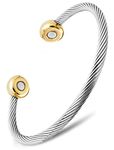 MagnetRX® Magnetic Bracelet Cuff - Twisted Cable Stainless Steel Bangle Magnetic Bracelets - Elegant Golf Bracelet for Men & Women (Medium, Silver & Gold)