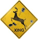 DEER CROSSING SIGN Metal/BULLET HOLES/Rustic Hunting Cabin Lodge Street Road Decor new