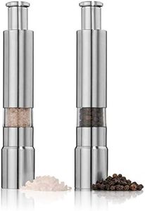 Salt and Pepper Grinder Set of 2,Stainless Steel Push Button Grinder Modern Design Thumb Grinder, for Black Pepper, Sea Salt and Himalayan Salt, Spice and Salt