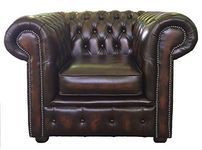 Chesterfield 100% Genuine Leather Antique Brown Club Chair Sofa