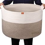 GOCAN Extra Large Laundry Basket 22" X 22"X 14" XXXL Cotton Rope Woven Basket for Blankets Storage Basket with Handles for Living Room Toys Storage Plants or Nursery Round(Brown/Beige) XXXL