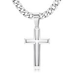 Besteel 925 Sterling Silver Cross Necklace for Men Women 5mm Big Beveled Edge Men's Stainless Steel Diamond Cut Curb Cuban Link Chain Crucifix Cross Pendant Jewelry 16-30 Inches, 20 in=51 cm, Sterling