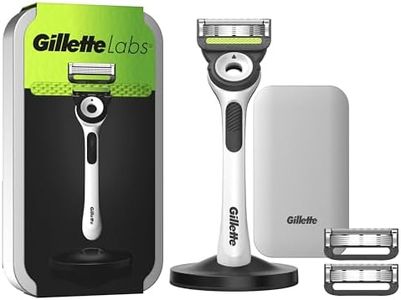 Gillette LABS RASOIO UOMO, con 3 LAMETTE DA BARBA di Ricambio, BASE MAGNETICA e BARRA INTEGRATA Elimina Impurità Pelle, Rasatura Facile, Comfort Superiore, CUSTODIA DA VIAGGIO, Bianco, Idea Regalo