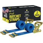 DC Cargo E-Track Ratcheting Straps Cargo Tie-Downs, (Pack of 2) 2 x 7 Heavy Duty Blue Polyester Tie-Down Rachet Straps, Strong Ratchet Strap, E-Track Spring Fittings, Tie Down Motorcycle
