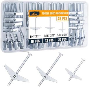 ALBO 45-Piece Heavy Duty Hollow Wall Anchors Kit for Drywall Ceilings with Screw Spring/Includes Toggle Bolts and Wing Nut Assortment in 3 Sizes (1/8in, 3/16in, 1/4in)