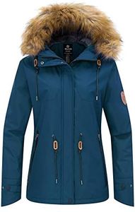 Wantdo Women's Mountain Ski Jacket Warm Winter Coats Hooded Snowboarding Jacket Outdoor Waterproof Windbreaker Jackets Blue Black L