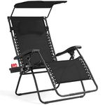 Goplus Folding Zero Gravity Lounge Chair Wide Recliner for Outdoor Beach Patio Pool w/Shade Canopy (Black Zero Gravity Chair)