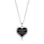 Inspired Silver - Sisters by Chance, Friends by Choice Charm Necklace for Women - Silver Open Heart Charm 18 Inch Necklace with Cubic Zirconia Jewelry