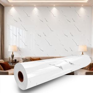 Qorqeous Carrara White Marble Peel and Stick Wallpaper, Glossy Texture Vinyl Wall Panels, Waterproof Renter Friendly, 47.2" x 394", TV Accent Wall, Bathroom, Foyer, Coffee Shop Decor