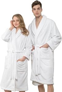 American Soft Linen Warm Fleece Robe, Mens and Womens Robe Fuzzy, 1 Piece Unisex Plush Adult Bathrobe for Bathroom, White, X-Large-XX-Large