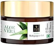 Good Vibes Aloe Vera Nourishing Multipurpose Face Gel, 50 g Moisturizing Soothing Light Weight Formula, Helps Reduce Acne & Sunburns for All Skin Types, Natural, No Parabens & Sulphates