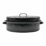 Starfrit Enamel Carbon Steel Oval Roaster, Large 9.5L (10QT) Capacity, PFAS & PFOA Free, Quick Even Heat, Dome Lid, Oven Safe, Black