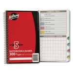 Hilroy Coil 5-Subject Wide Ruled Notebook, 9.5 X 6 Inches, 150 Sheets / 300 Pages, Assorted Colour Covers, 1 Notebook (13402)