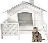 Critter Sitters 27'' Pet House with Porch, Weather-Resistant Dog House for Animals up to 44 Pounds, Waterproof Outdoor Dog House, Ideal for Cats, Dogs, and Rabbits, White Fir Wood Dog Houses