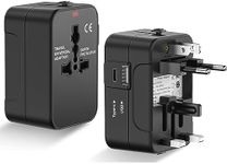 Universal Travel Adapter, All-in-One International Power Adapter, Wall Outlet Adaptor AC Power Plug Adapter with USB-A & USB-C Charger Ports Travel Over 200 Countries for US, UK, EU, AU