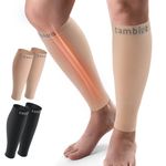 CAMBIVO 2 Pairs Calf Compression Sleeves(20-30 mmHg), Shin Splint Compression Sleeves for Men and Women - Footless Compression Socks for Swelling, Varicose Veins, Running(CS13 Nude, Large)