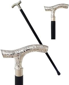 The New Antique Store - Brass Derby Handle Walking Cane Wooden Cane Stick - Made of Rosewood & Brass (Ornate Chrome)