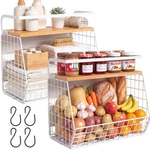 Magnetic Shelf for Fridge with Wood Lid, Fruit Potato and Onion Storage Bins, Pantry Organizers & Storage, Large Container Magnetic Spice Rack for Refrigerator, Kitchen Counter, Cabinet (2, White)