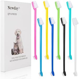Newday Dog Toothbrush Set of 8 - Dual Headed, Dental Hygiene Convenient Soft Toothbrush to Clean pet Teeth, Dog Tooth Brushes for Small to Large Dogs, Cats, and Most Pets, Teeth Brush in Bulk