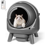Thihome Self Cleaning Cat Litter Tray with APP Control, Anti-Pinch Automatic Cat Litter Box with Safety Protection, Scoop Free Smart Robot Litter Tray for Multiple Cats Households, Includes Waste Bags