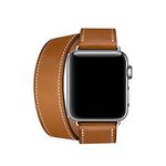 Aergood Leather Strap,Compatible with Apple Watch Replacement 38mm 40mm 41mm 42mm 44mm 45mm Genuine Leather Band for iwatch Series 7 6 5 4 3 2 1 SE (38/40/41mm, Double Tour-Brown)