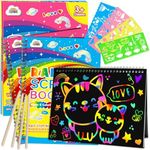 ZMLM Scratch Paper Art-Crafts Gift: 2 Pack Rainbow Notebooks Supplies Toys Easter Basket Stuffers for 3 4 5 6 7 8 9 10 Years Old Girls and Boys Kids Birthday Party Travel Games (Pink & Blue)