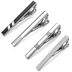 MOZETO Tie Clips for Men, Classic Style Silver Tie Bar Set for Regular Ties Luxury Box Gift Ideas, Silver, 2.3’’ x 0.23’'