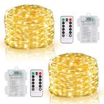 DBFAIRY 2 Pack Fairy Lights Battery Operated with Remote Control, 10M 100 LED Twinkle Lights Waterproof Silver Wire String Lights 8 Modes Dimmable for Bedroom Party Decoration (Warm White)