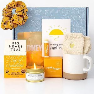 Unboxme Sunshine Gift For Women | Self Care Package with Herbal Tea, Mug, Bath Bomb, Candle, Fluffy Socks, Lip Balm, Sheet Mask, Scrunchie & Sending Sunshine Card | Graduation Gifts For Girls