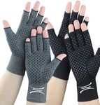 2 Pairs Arthritis Gloves for Pain Relief, Compression Gloves for Arthritis, Carpal Tunnel, Osteoarthritis, Joint, Typing, Driving, Fingerless Hand Gloves for Women Men (Grey1+Pure Black1, Medium)